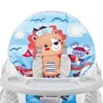 Mecedora para bebé azul con arco de juegos y música, asiento acolchado y función vibración para descanso y estimulación temprana