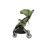 Coche para bebé Denver Baby Cam color verde con capota amplia, asiento acolchado y ruedas giratorias para paseos cómodos y seguros.