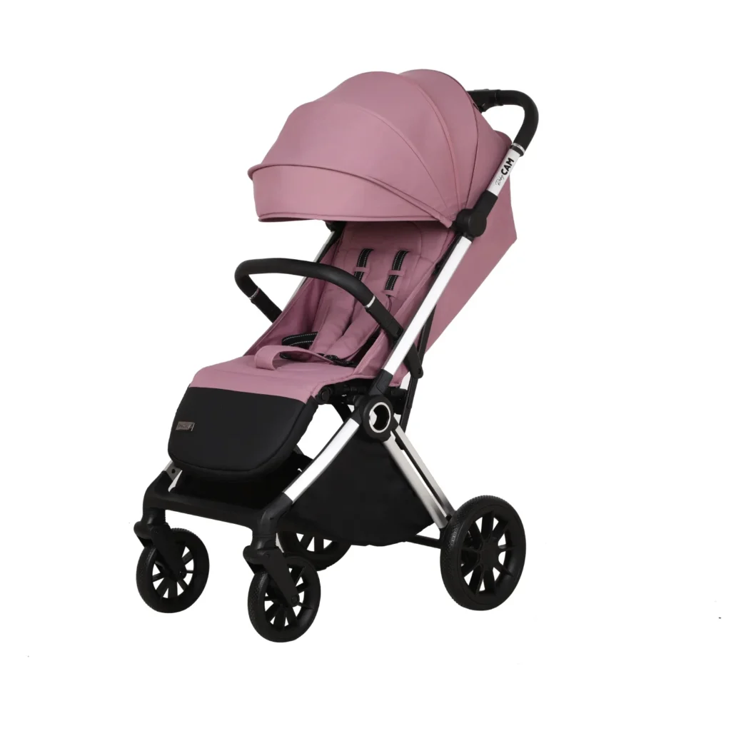 Coche para bebé Kronos Baby Cam color rosado con capota amplia, asiento acolchado y ruedas grandes para paseos cómodos y seguros