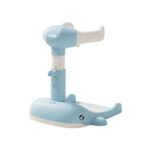 Soporte para baño Nubbi Baby Cam azul con diseño de ballena y estructura ajustable en altura.